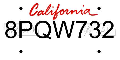 8PQW732 California License Plate