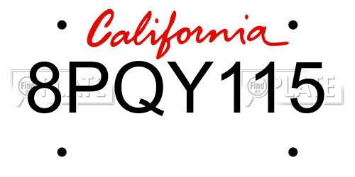 8PQY115 California License Plate