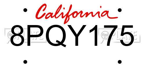 8PQY175 California License Plate