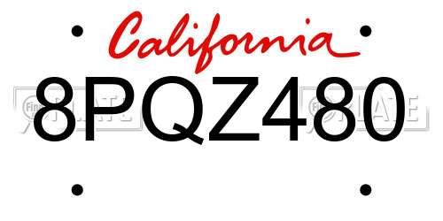 8PQZ480 California License Plate