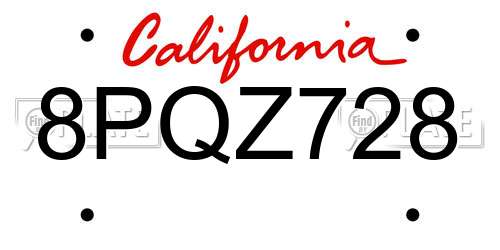 8PQZ728 California License Plate