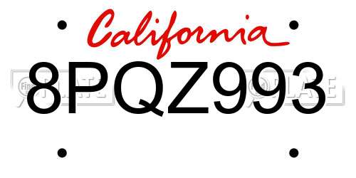 8PQZ993 California License Plate