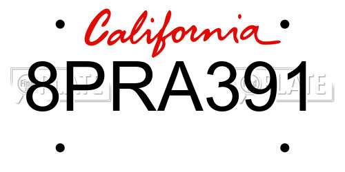 8PRA391 California License Plate