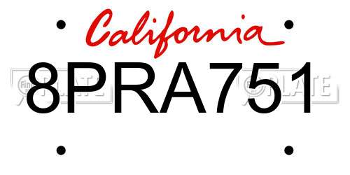 8PRA751 California License Plate