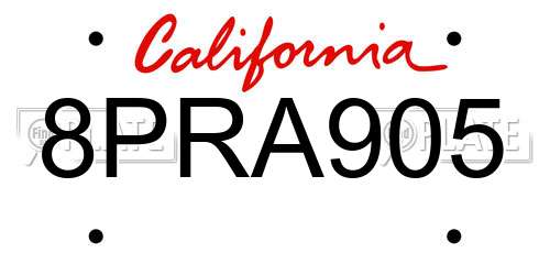 8PRA905 California License Plate