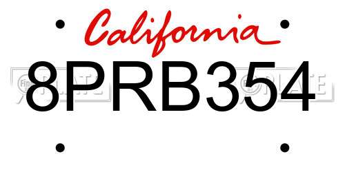 8PRB354 California License Plate