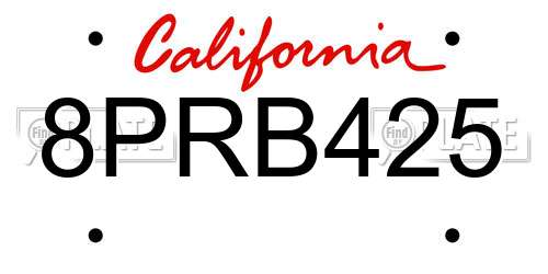 8PRB425 California License Plate