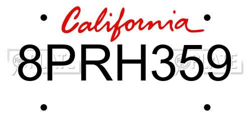 8PRH359 California License Plate