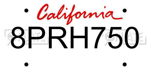 8PRH750 California License Plate