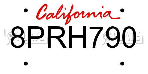 8PRH790 California License Plate