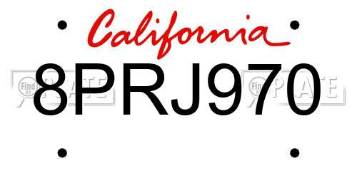 8PRJ970 California License Plate
