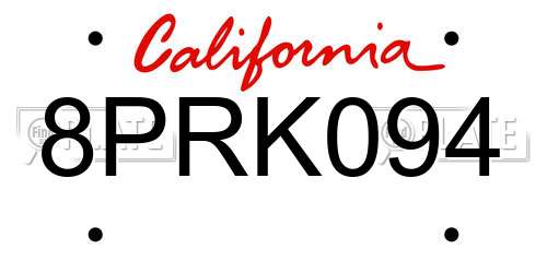 8PRK094 California License Plate