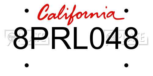 8PRL048 California License Plate