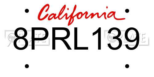 8PRL139 California License Plate