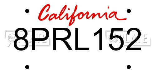 8PRL152 California License Plate