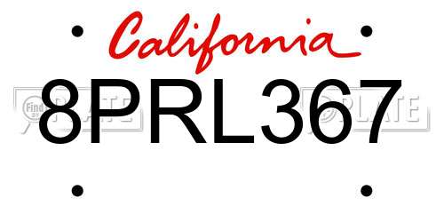 8PRL367 California License Plate