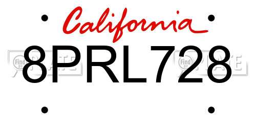 8PRL728 California License Plate