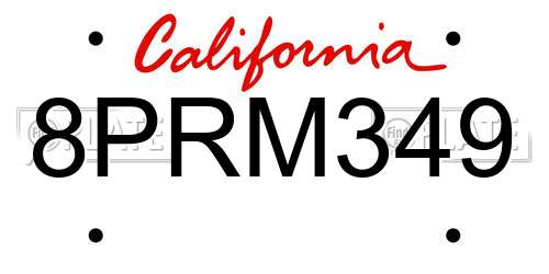 8PRM349 California License Plate