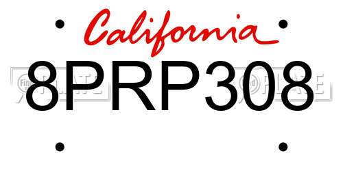 8PRP308 California License Plate