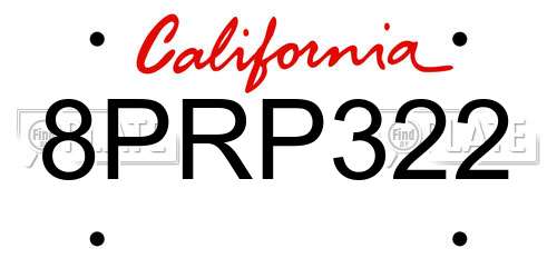 8PRP322 California License Plate