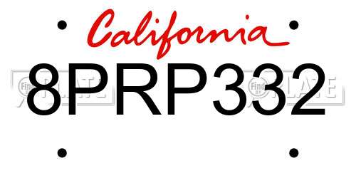 8PRP332 California License Plate