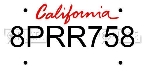 8PRR758 California License Plate