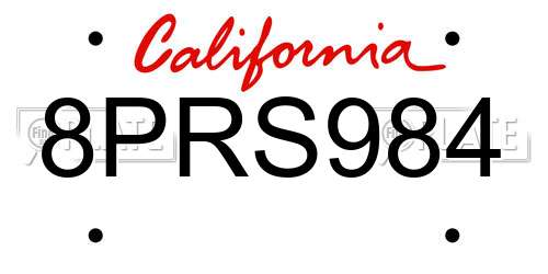 8PRS984 California License Plate