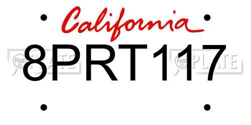 8PRT117 California License Plate