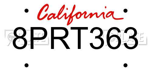 8PRT363 California License Plate