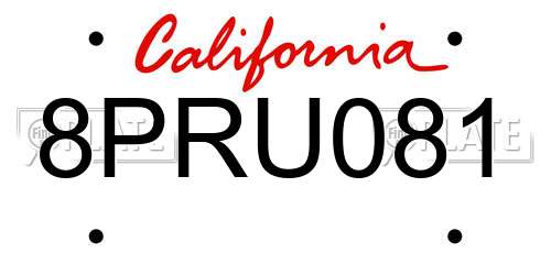 8PRU081 California License Plate