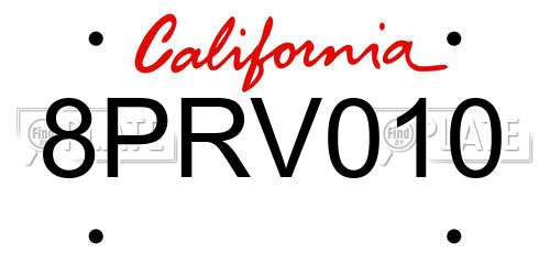 8PRV010 California License Plate
