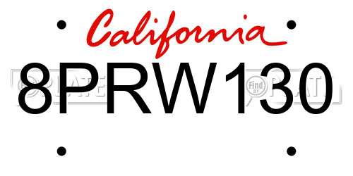 8PRW130 California License Plate