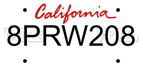 8PRW208 California License Plate