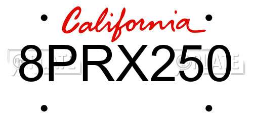 8PRX250 California License Plate