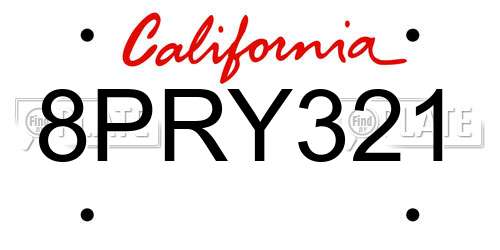 8PRY321 California License Plate