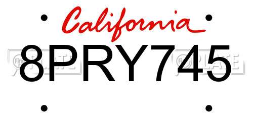 8PRY745 California License Plate