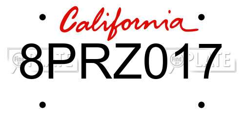 8PRZ017 California License Plate
