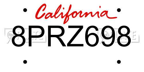 8PRZ698 California License Plate
