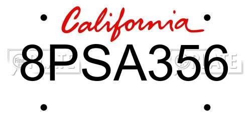 8PSA356 California License Plate