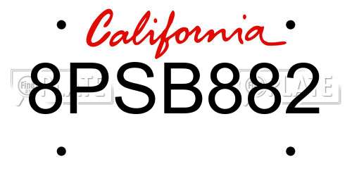 8PSB882 California License Plate