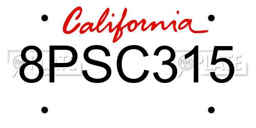 8PSC315 California License Plate