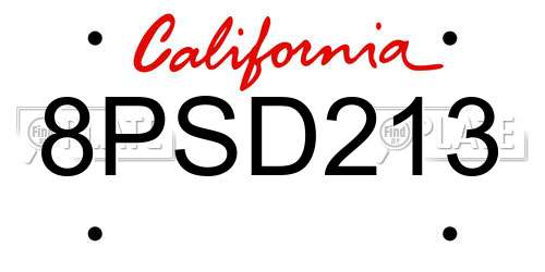 8PSD213 California License Plate