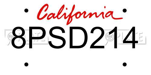 8PSD214 California License Plate