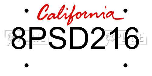 8PSD216 California License Plate