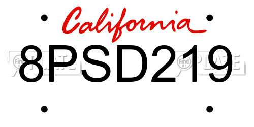 8PSD219 California License Plate