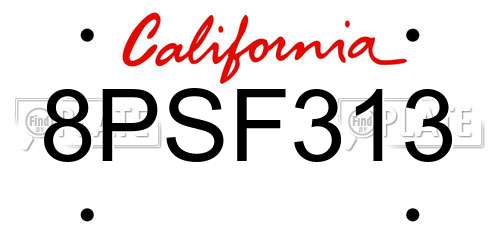 8PSF313 California License Plate