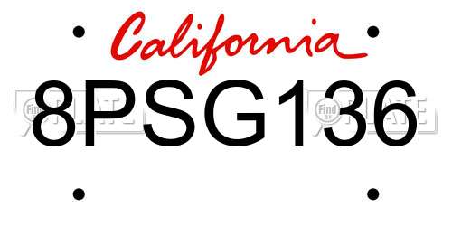8PSG136 California License Plate
