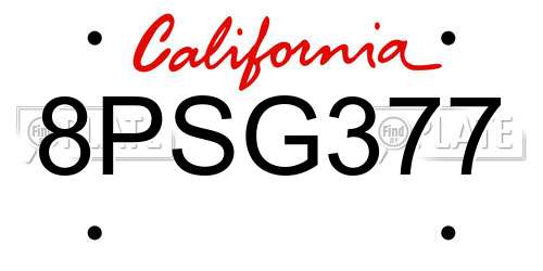 8PSG377 California License Plate