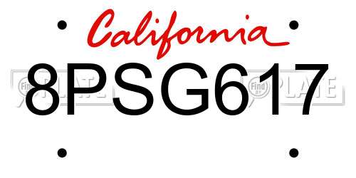 8PSG617 California License Plate