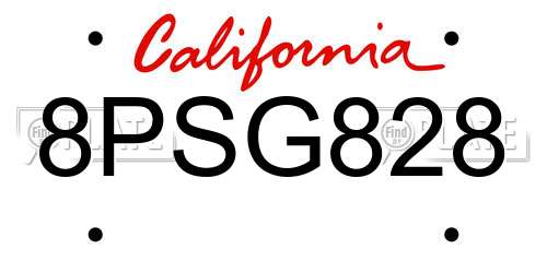 8PSG828 California License Plate